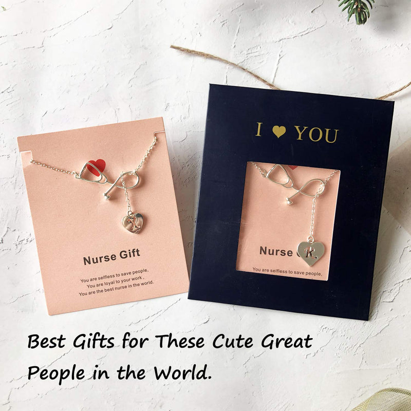 [Australia] - Your Always Charm Silver Stethoscope Heart Lariat Y Initial Necklace for Nurse Graduation Gift (D) 