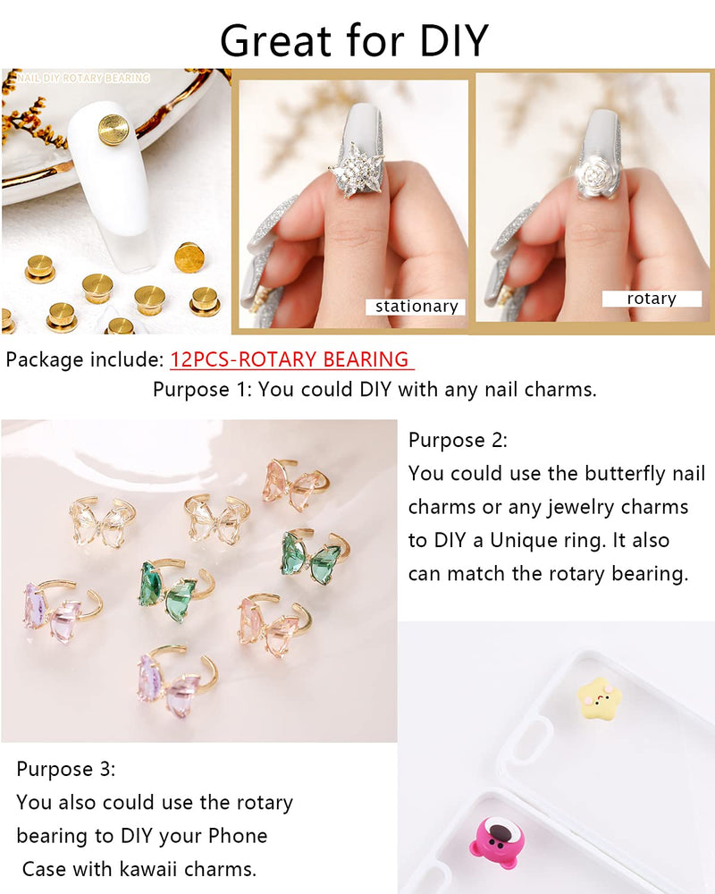 [Australia] - 12 Pcs Spinning Nail Charms Spinning Rotary Bearing Rotating Tool DIY Tool for 3D Nail Charms Ring Charms Nail Art Designs Decoration DIY Crafting Jewelry Accessories 12Pcs 