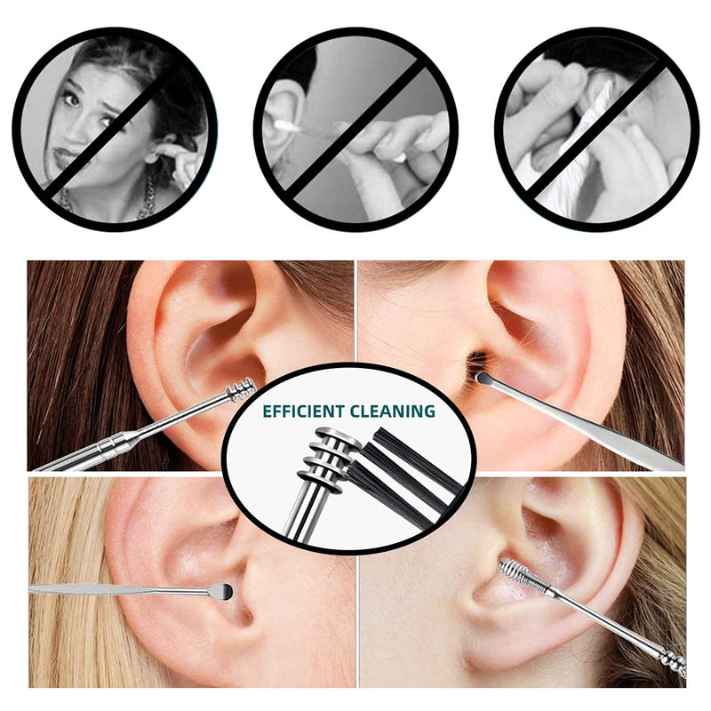 [Australia] - HOTX Ear Wax Removal Kit, Ear Cleansing, Cleaning Brush and Storage Box, One-Piece Ear Picker Design for Adults and Kids (Silvery 6Pcs) Silvery 