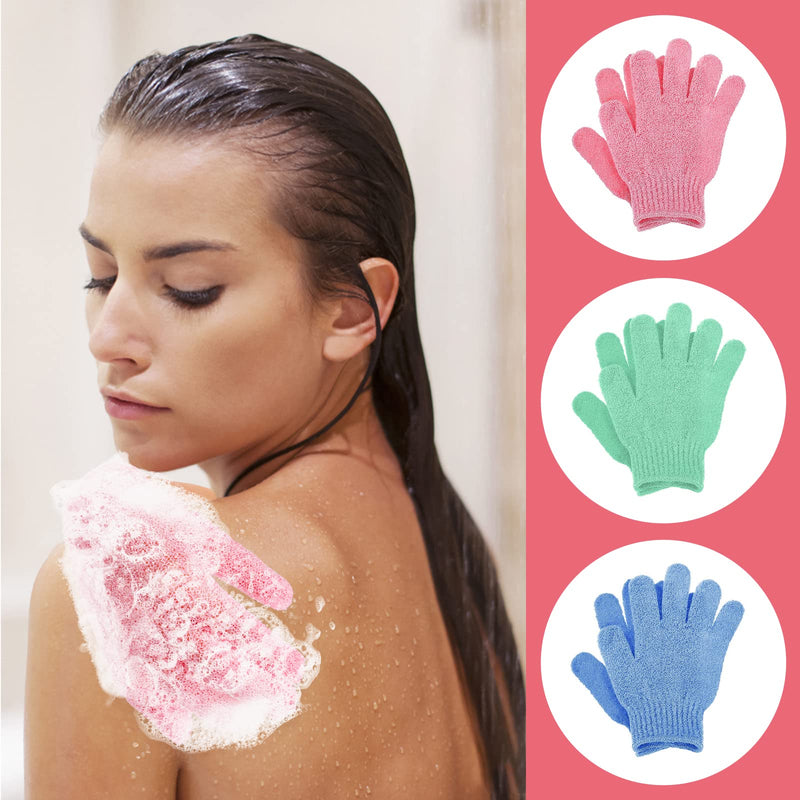 [Australia] - Sibba 6Pcs Exfoliating Wash Gloves Dual Texture Bath Gloves for Shower Body Scrub Exfoliating Mitt Dead Skin Remover Exfoliator Mitten Natural Body Loofah Washcloth Green, blue, pink 