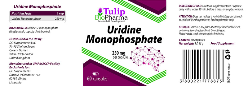 [Australia] - Uridine Monophosphate 250mg 60 Capsules, Certificate of Analysis by AGROLAB Germany, High Strength, Gluten, GMO Free 