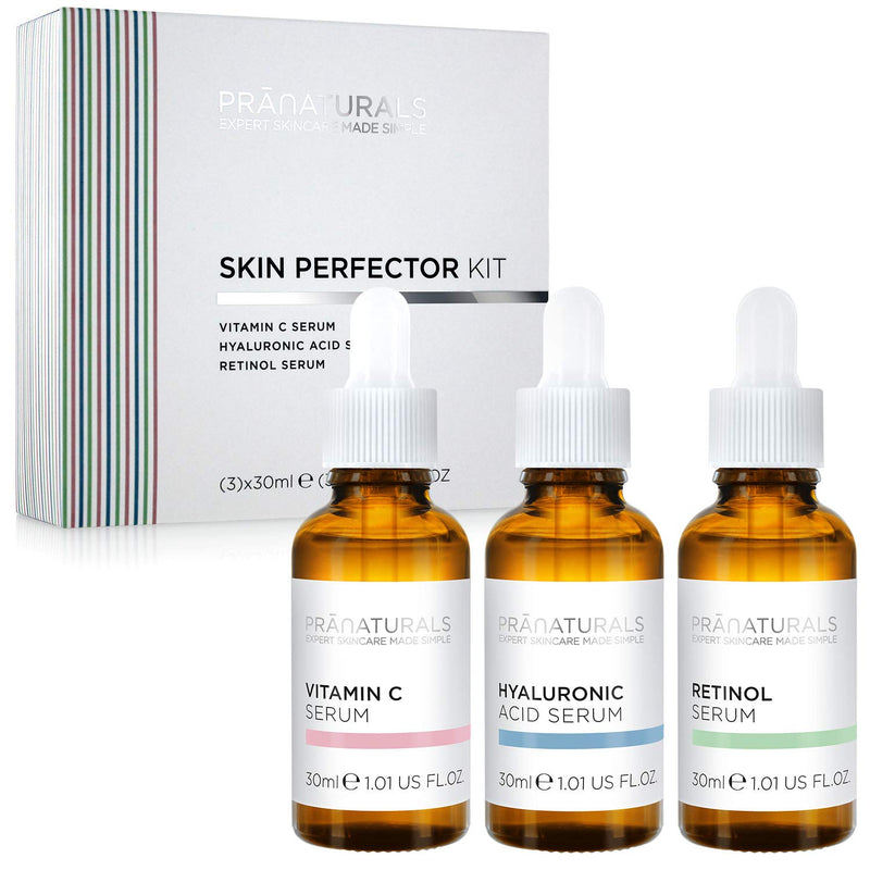 [Australia] - PraNaturals Skin Perfector Face Serum Kit 3x30ml ‚Äì Hyaluronic Acid, Retinol & Vitamin C ‚Äì Skin Care Anti Ageing Lotion, Reduces fine lines and wrinkles, Enriched with natural oils and vitamins 