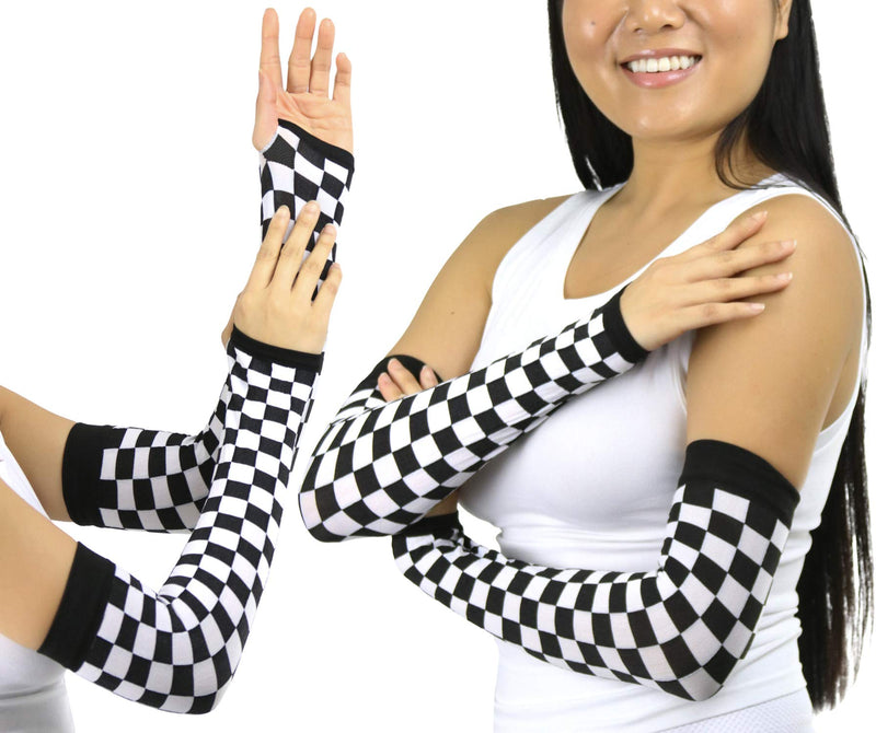 [Australia] - ToBeInStyle Women’s Fingerless Arm Warmers Gloves Harlequin Checkered Costume One Size Regular Black/White 