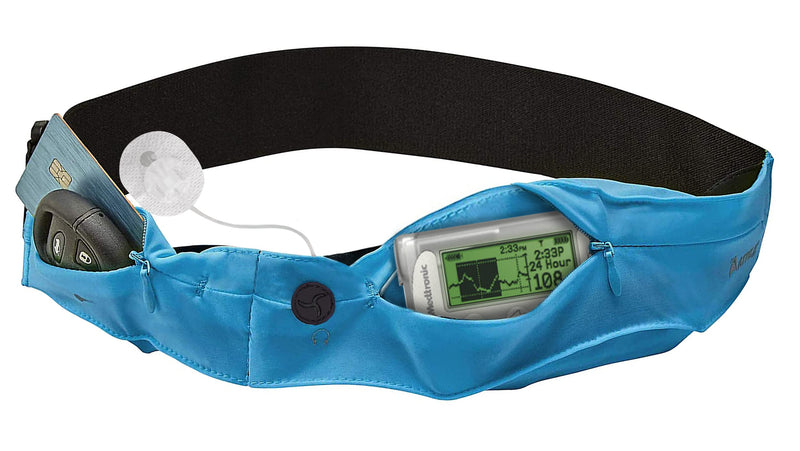 [Australia] - Athlé Insulin Pump Belt - 2 Stretch Pockets Fits Insulin Pump, Epipen, Phone, Wallet, Cards and More - Comfortable and Adjustable Waist Strap - Size Large 30" - 43" - Insulin Pump Holder - Blue Large 30" - 43" 