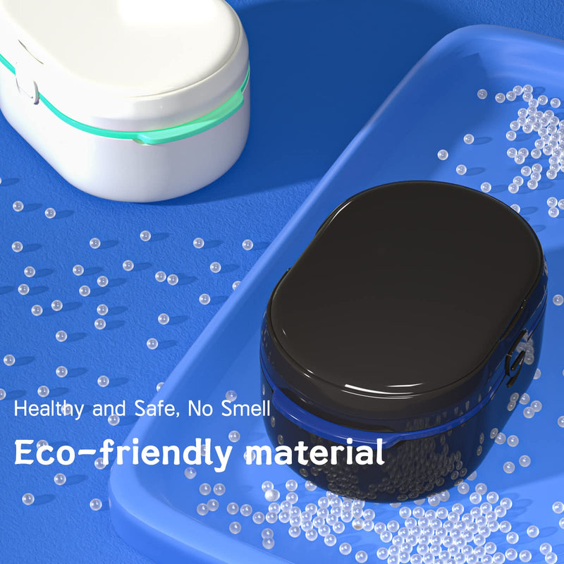 [Australia] - Denture Bath Box and Denture Brush Denture&Retainer Set, Denture Case with Mirror (Black) Black 