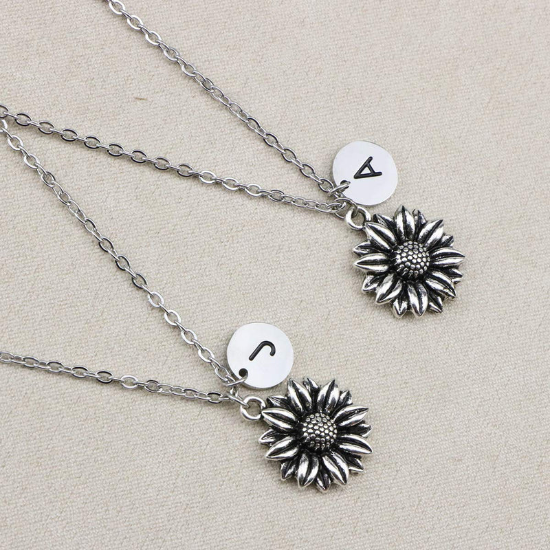 [Australia] - Joycuff Sunflower Necklace Dainty Letter Jewelry Silver Daisy Flower Charm Chain Pendant Personalized Monogram Inspirational Gifts for Her Women Daughter Sister Wife Best Friend S 