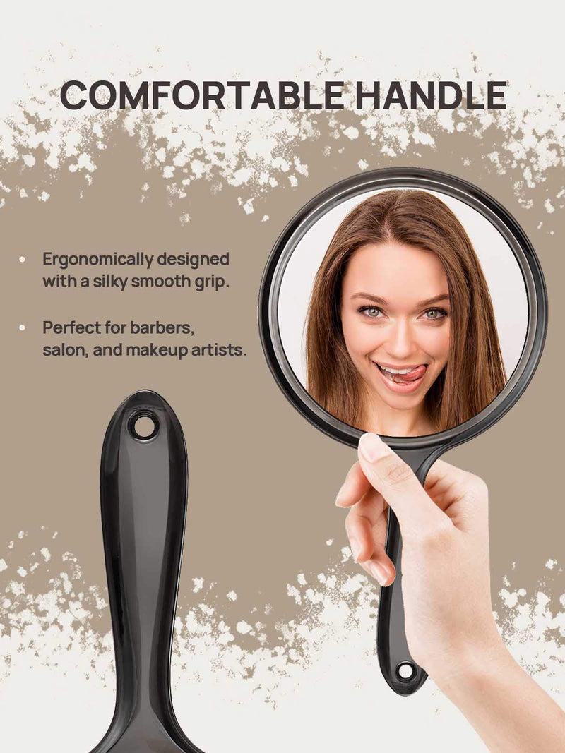 [Australia] - OMIRO Hand Mirror, Double-Sided Handheld Mirror 1X/3X Magnifying Mirror with Handle, Set of 2 (Transparent Black) 
