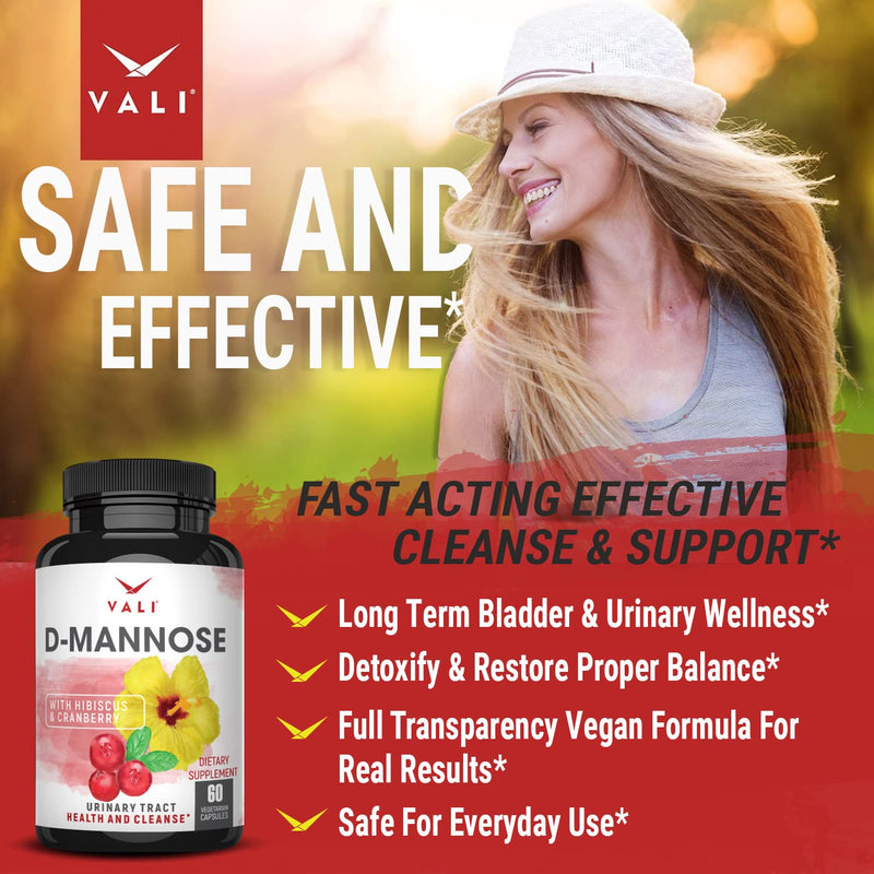 [Australia] - VALI D-Mannose 1000mg Urinary Tract Health Formula. Organic Cranberry Fruit Powder & Hibiscus. Healthy Bladder, Natural Cleanse, Fast Detox Flush, Herbal UT Function Support Pills. 60 Veggie Capsules 