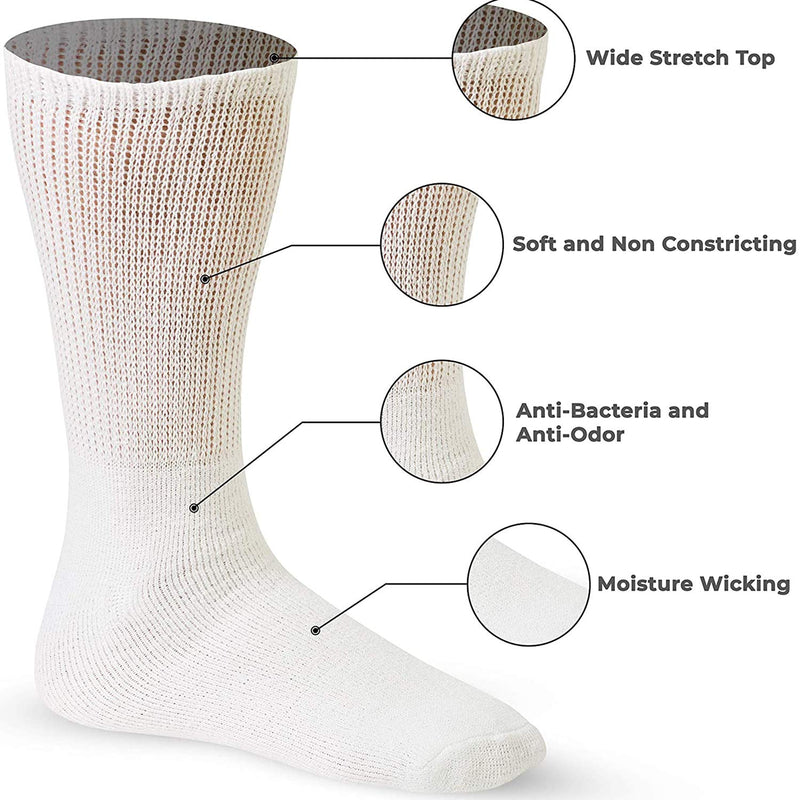[Australia] - Creswell Diabetic Socks Made in USA (9-11, 6 Pairs White Crew) 9-11 