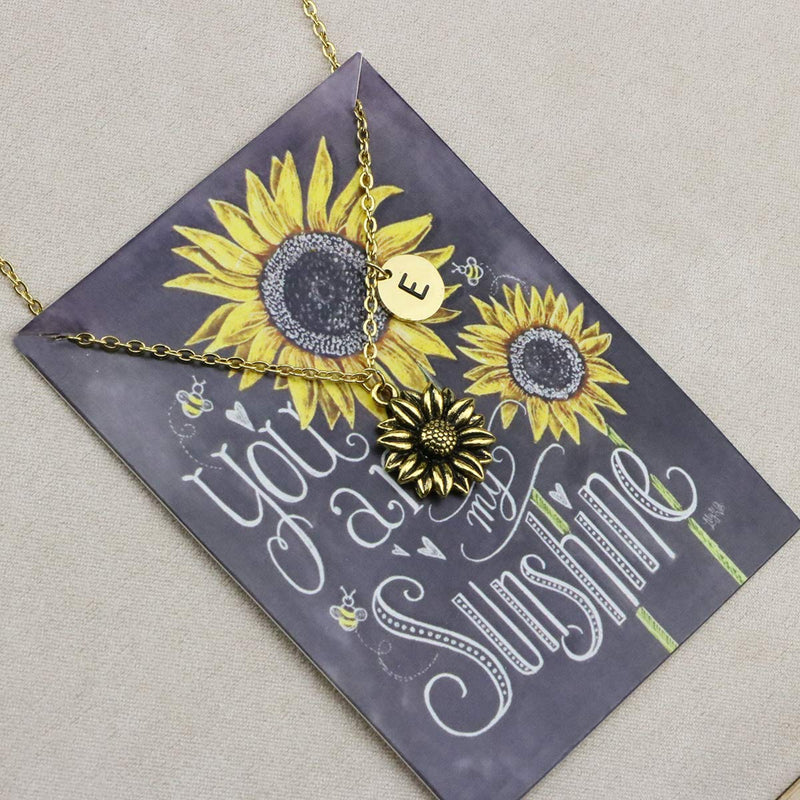 [Australia] - Joycuff Sunflower Necklace Dainty Letter Jewelry Antique Gold Daisy Flower Charm Chain Pendant Personalized Monogram Inspirational Gifts for Her Women Daughter Sister Wife Best Friend V 