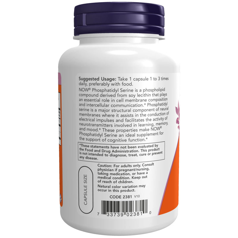 [Australia] - NOW Supplements, Phosphatidyl Serine 100 mg with Phospholipid compound derived from Soy Lecithin, 120 Veg Capsules Unflavored 120 Count (Pack of 1) 