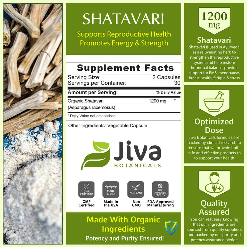 [Australia] - Shatavari Powder 1200 mg - Shatavari Capsules for Hormonal Balance for Women, Breastfeeding & Lactation Supplement - Formulated in USA, All Natural - High Potency & Purity - Jiva Botanicals 