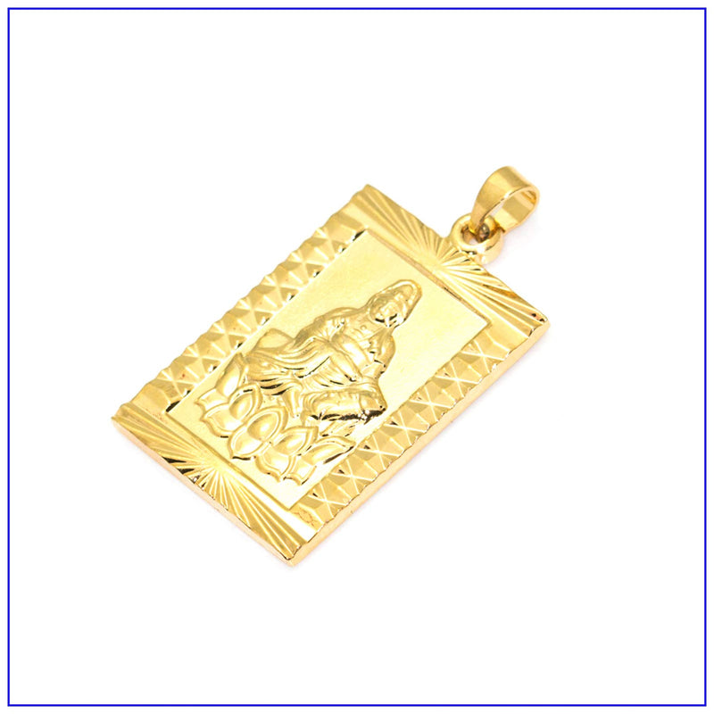 [Australia] - Fusamk Fashion Plated 18K Gold Buddha Dog Tag Pendant Guan Yin Necklace,22" Box Chain Plated Gold Guan Yin Dog Tag 