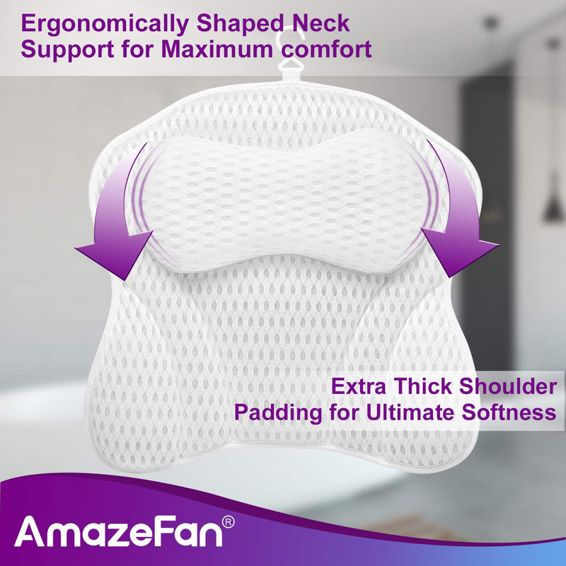 [Australia] - AmazeFan Luxury Bath Pillow, Ergonomic Bathtub Spa Pillow with 4D Air Mesh Technology and 6 Suction Cups, Helps Support Head, Back, Shoulder and Neck, Fits All Bathtub, Hot Tub and Home Spa 