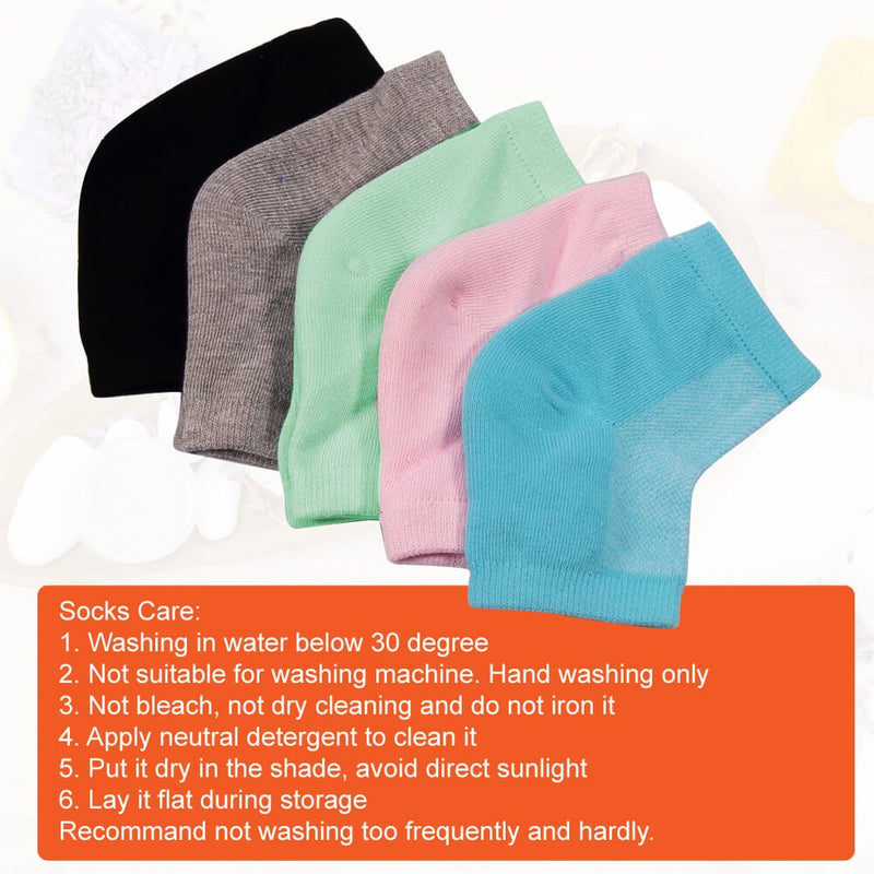 [Australia] - Selizo 5 Pairs Moisturizing Gel Heel Socks Open Toe Socks for Dry Hard Cracked Heels, 5 Colors 