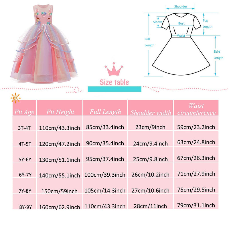 [Australia] - YOJOJOCO Princess Unicorn Dress Up for Little Girls Birthday Dresses Party Unicorn Costumes 3T - 4T Pink 