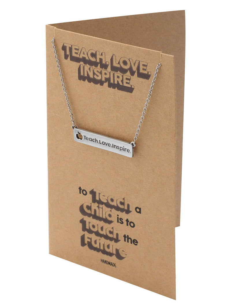 [Australia] - Quan Jewelry Horizontal Bar Necklace, Inspirational Gifts for School Teacher Mentor Professor, Teach Love Inspire Collection, Apple Lover Pendant - 100% Handmade & Imported 