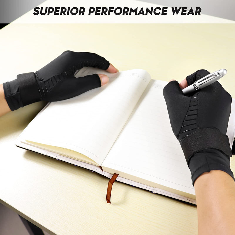 [Australia] - Copper Compression Arthritis Gloves with Strap, Wrist Brace Arthritis gloves Carpal Tunnel Relief Fingerless Gloves women men Large 