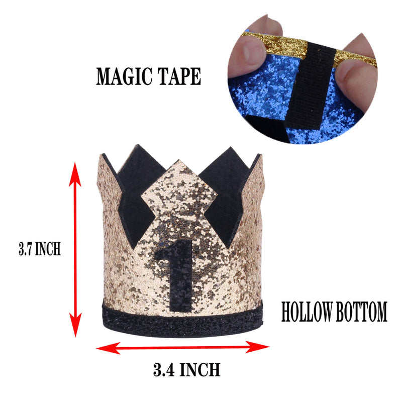 [Australia] - GUCHOL First Birthday Cake Smash High Chair Banner for Baby Boys - Suspenders Bow Tie Glitter Blue Crown Bloomers Clothes Black 5pc Set 