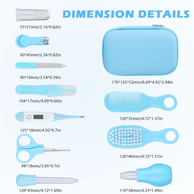 [Australia] - Baby Grooming Kit, 10 Pcs Newborn Healthcare Accessories, Portable Baby Essentials Set with Hair Brush Comb Nail Clipper Thermometer for Nursery Infant Girls Boys Blue 