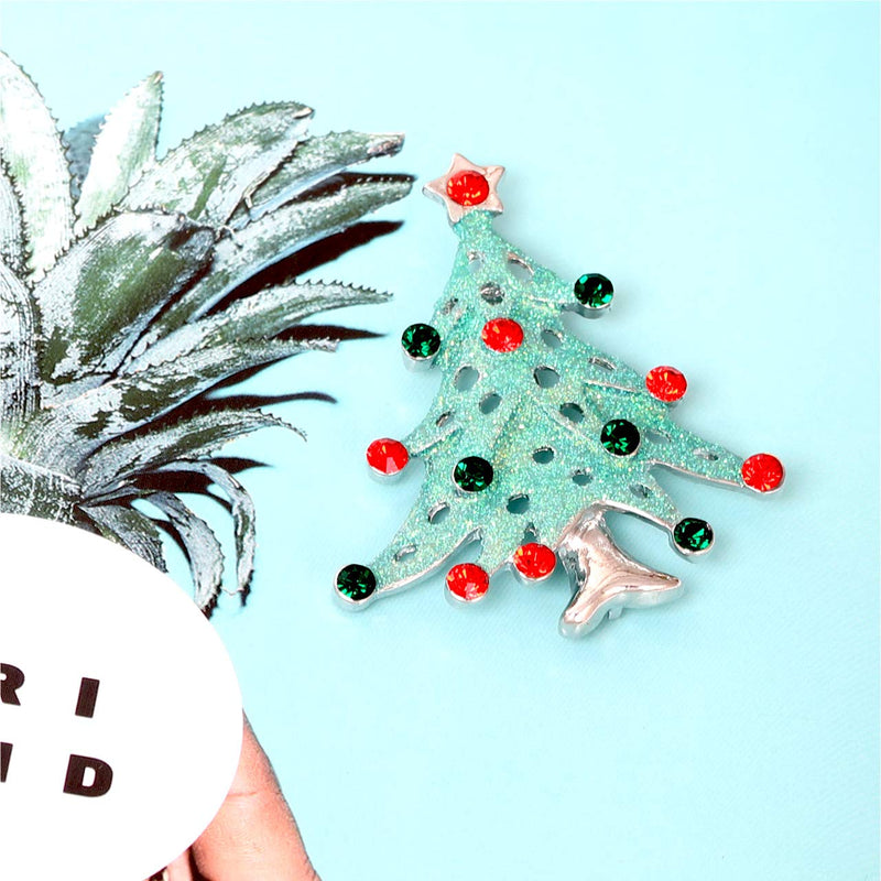 [Australia] - HSWE Statement Rhinestone Christmas Brooch for Women Christmas Pin Jewelry Set for Girls Men Crystal Xmas Decoration Accessories Collection Gift Christmas Tree 