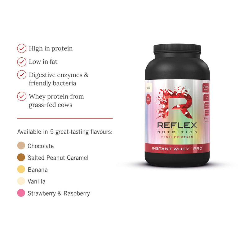 [Australia] - Instant Whey Pro | Whey Protein Powder Shake | High in Protein 80g | Low Fat | Low Sugar | Added Digestive Enzymes | Reflex Nutrition | ( Vanilla , 900g ) 