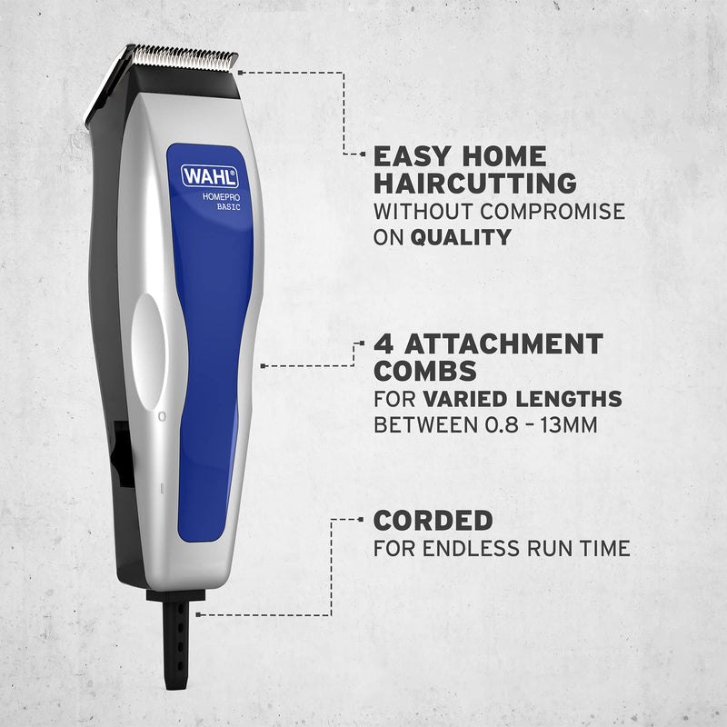 [Australia] - Wahl HomePro Basic Corded Hair Clipper, Men's Hair Clippers, Head Shaver, Clippers for Home Use, Home Haircutting, Clippers for Men, Easy to Use, Haircut Kit, Pack of 1 