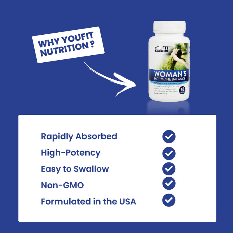 [Australia] - YouFit Nutrition Menopause Relief Capsules for Women - Natural Menopause Supplements for Women - Complete Day and Night Menopause Support - Reduces Hot Flashes, Stress, Night Sweats - 30 Servings 