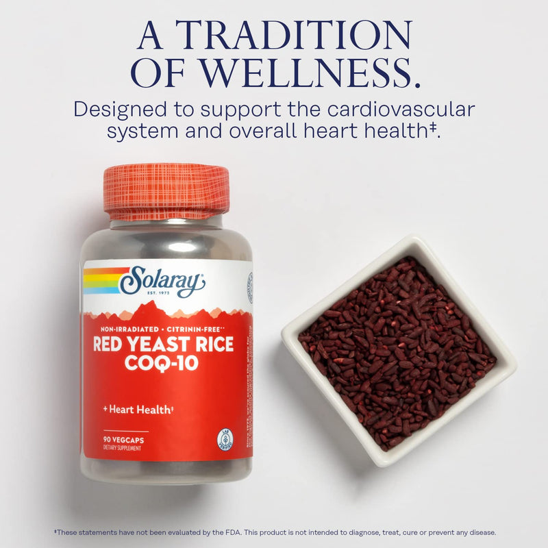 [Australia] - Solaray Red Yeast Rice Plus CoQ-10 & No-Flush Niacin Vitamin B-3, Healthy Heart & Cardiovascular Support, Non-Irradiated & Citrinin Free, 60 Day Money Back Guarantee, 90 Servings, 90 VegCaps 90 Count (Pack of 1) 