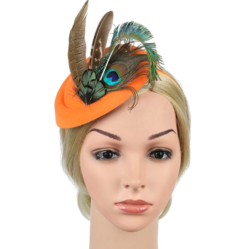 [Australia] - BABEYOND Fascinators Hat Derby Pillbox Hat Cocktail Tea Party Feather Headband Orange 