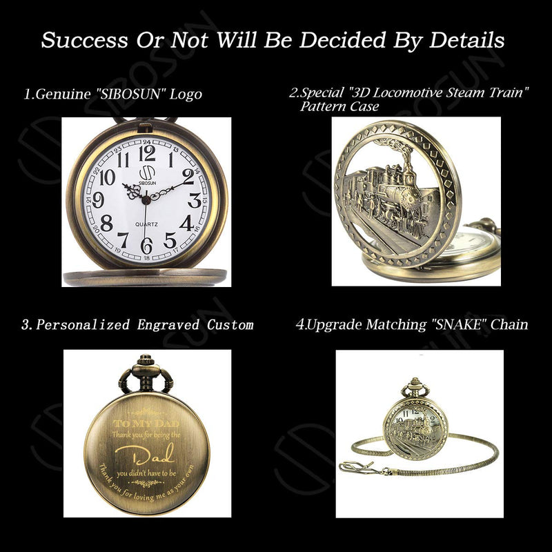 [Australia] - oyeaho Pocket Watch to Father,Men Pocket Watch, Pocket Watch with Chain,Gift for Father/in Law Father/Step Father - Mens Vintage Steam Train Fob Watches for Men Father Birthday Anniversary 