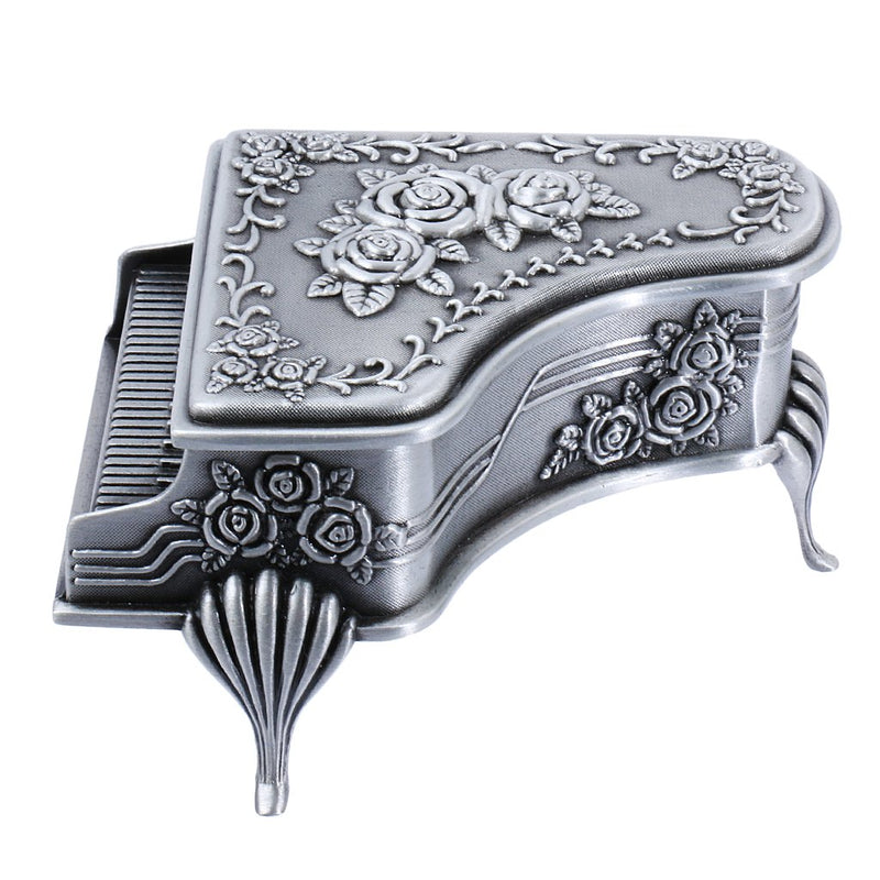 [Australia] - Aimeio Vintage Jewelry Box Metal Treasure Box Antique Piano Shape Metal Jewelry Box Princess Jewelry Makeup Organizer with Flower Carved 