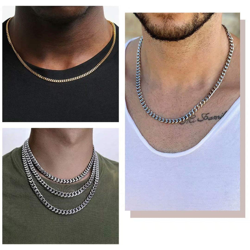 [Australia] - 5MM 7MM 8MM 9MM 10MM 12MM Black Silver Gold Plated Stainless Steel Cuban Link Chain Necklace for Men Women 16-36 Inch 16.0 Inches Black-10mm wide-1pack 