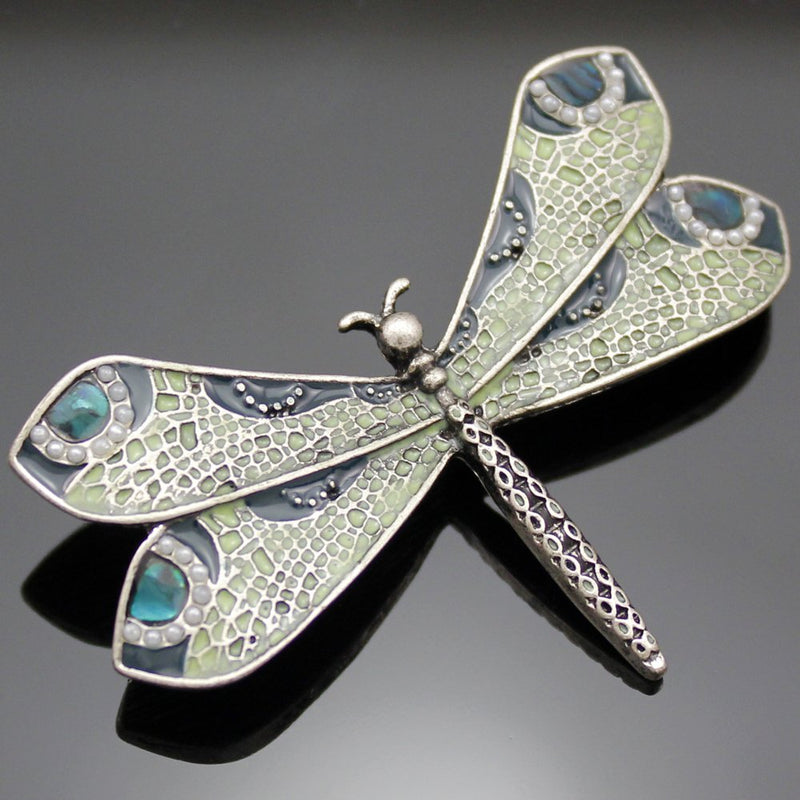 [Australia] - Q&Q Fashion Retro Art Nouveau Victorian Dragonfly Simulated - Pearl Wing French Lapel Brooch Pin Badge Vintage Silver-tone 