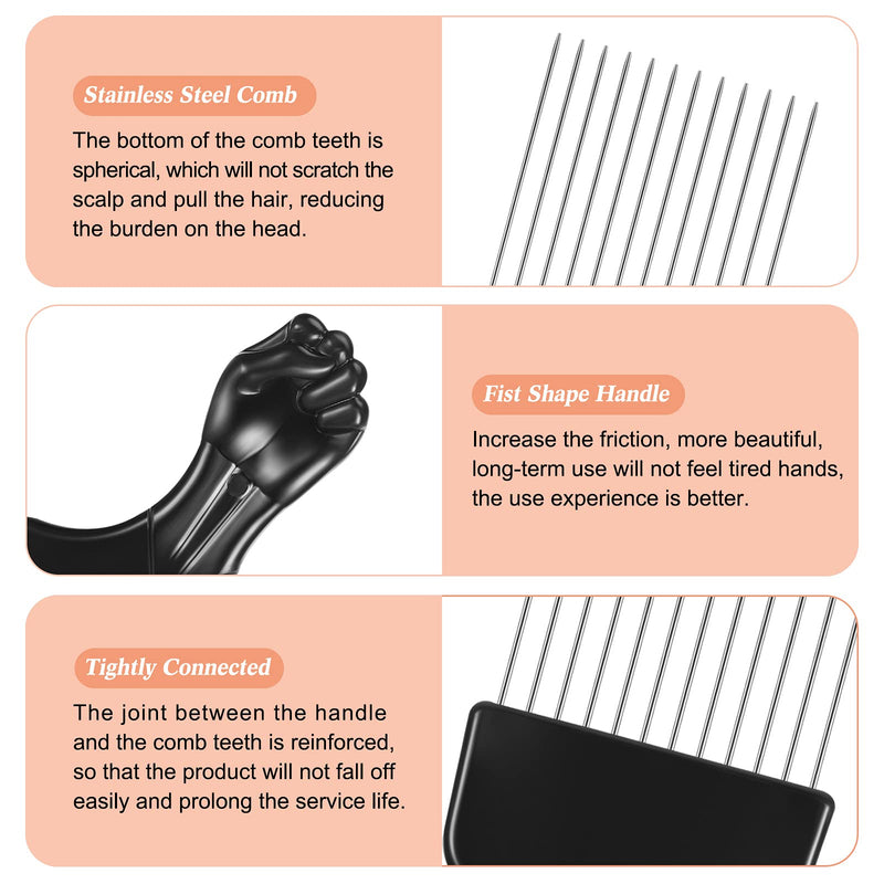 [Australia] - Afro Pick Comb Metal Pick Comb Plastic Afro Pick Hair Comb Wide Tooth Hair Pick Comb Metal Hair Coloring Comb Wig Braid Comb Hairdressing Styling Tool for Curly Hair Style, Black (Funny Style) 