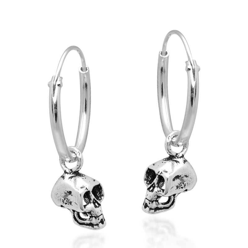 [Australia] - Unique & Edgy Skull on a .925 Sterling Silver Hoop Earrings 