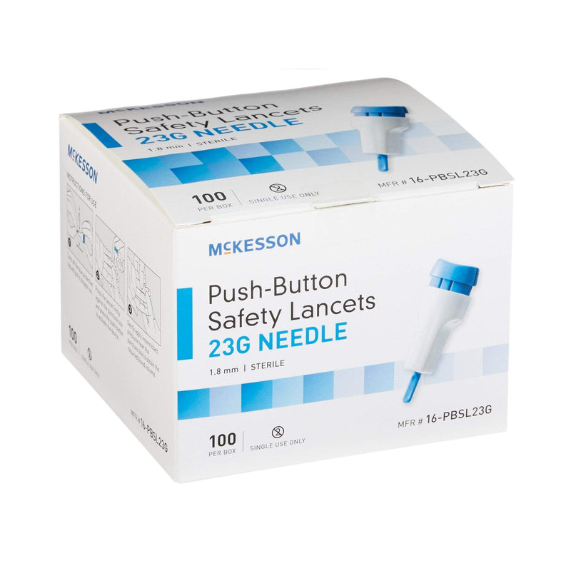 [Australia] - McKesson Safety Lancets, Sterile, Push-Button, 23 Gauge Needle, 1.8 mm, 100 Count, 1 Pack (100 ct) 