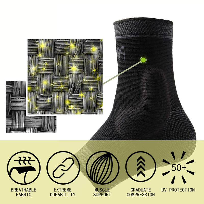 [Australia] - Protle Foot Socks Ankle Brace Compression Support Sleeve with Silicone Gel - Boosts Recovery from Joint Pain, Sprain, Plantar Fasciitis, Heel Spur, Achilles tendonitis Medium Pair-Black 