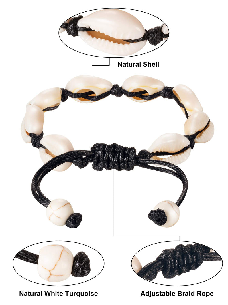 [Australia] - meekoo 2 Pieces Natural Shell Anklet Bracelet Handmade Beach Foot Jewelry Adjustable Boho Beaded Anklet for Women and Girls (Style A) 