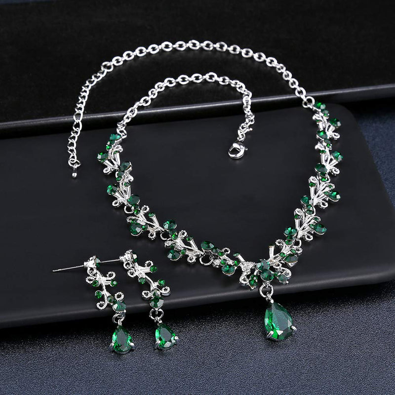 [Australia] - LILIE&WHITE Clear Crystal and Cubic Zircon Necklace and Earrings Jewelry Set for Women Wedding Accessories Emerald 