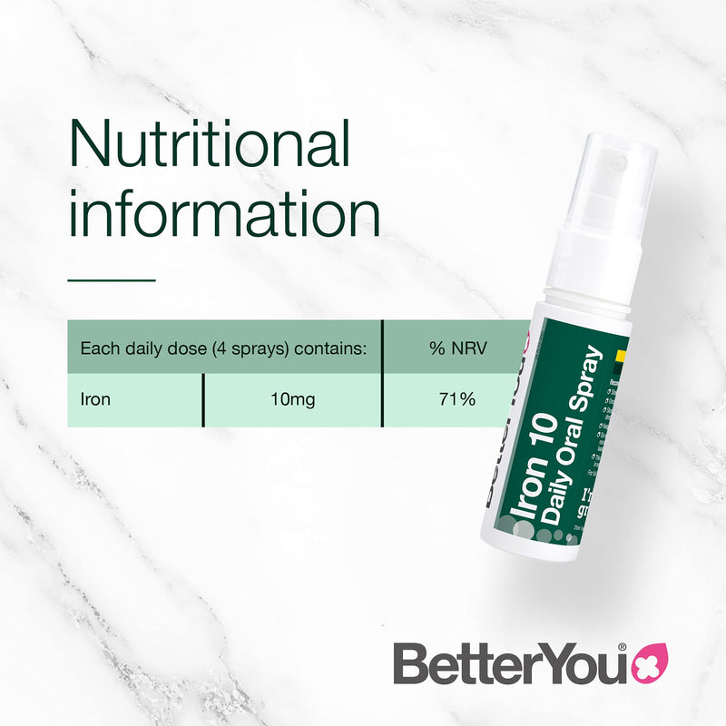 [Australia] - BetterYou Iron 10 Daily Oral Spray | Iron Supplement and Immune System Support | Delivers 10mg of Highly Absorbable Iron Per Dose | 25ml | 32 Daily Doses | Natural Pomegrante Flavour 