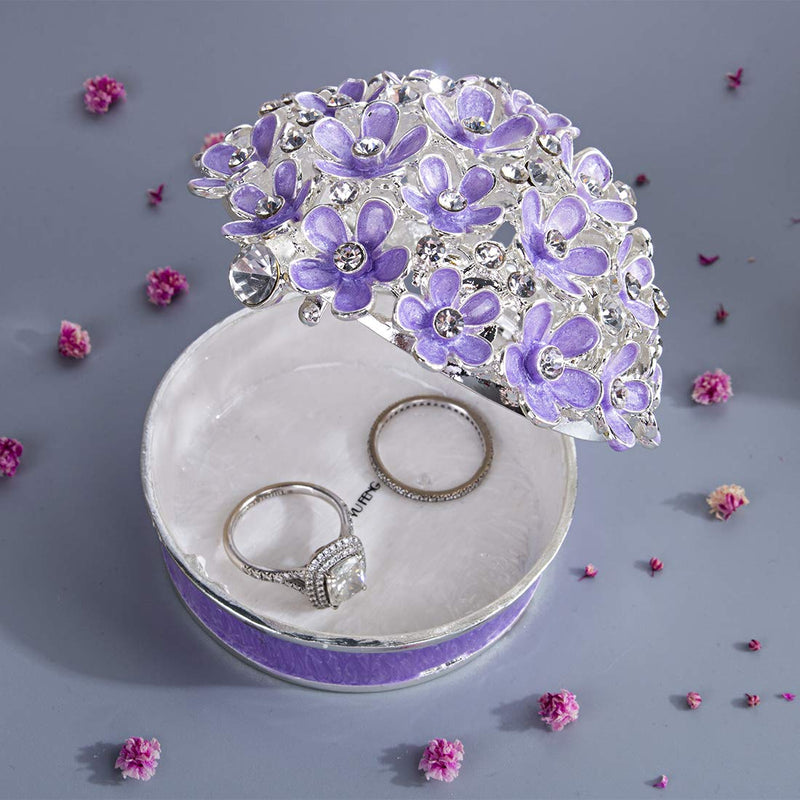 [Australia] - YU FENG Purple Forget Me Not Flowers Jewelry Trinket Box with Sparkly Crystal Rhinestones Gift for Women or Girls 