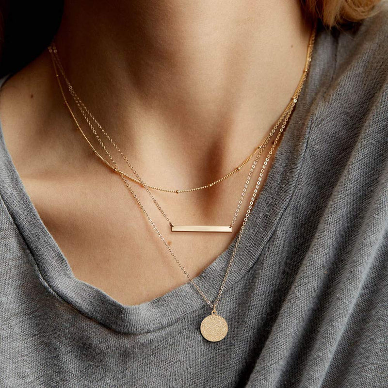 [Australia] - Fiusem Gold Layered Necklaces for Women, Dainty 14K Gold Plated Choker Necklaces and Chain Necklaces for Women A-Layered Full Moon 
