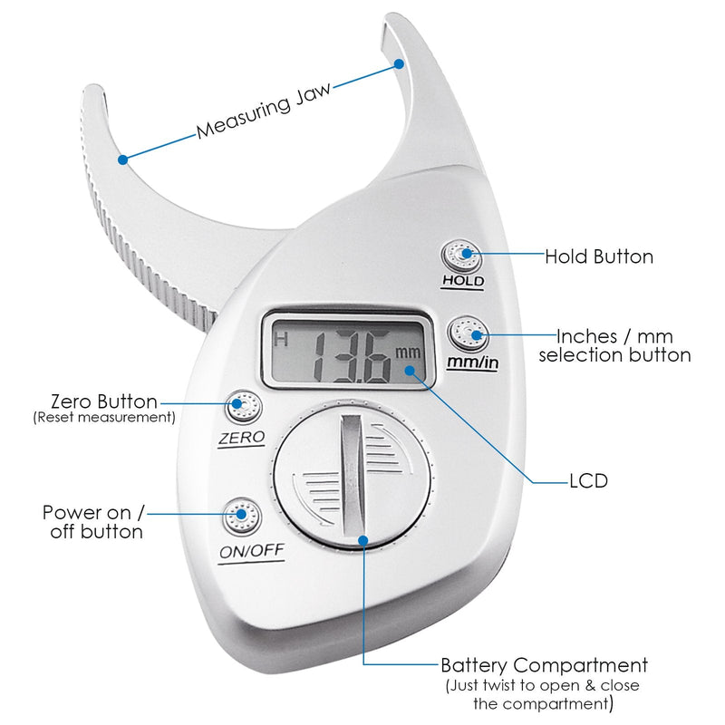 [Australia] - Portable Skin Fat Caliper Tester mm inch LCD Screen Athletic Women/Men Body Tools Monitoring Kit 