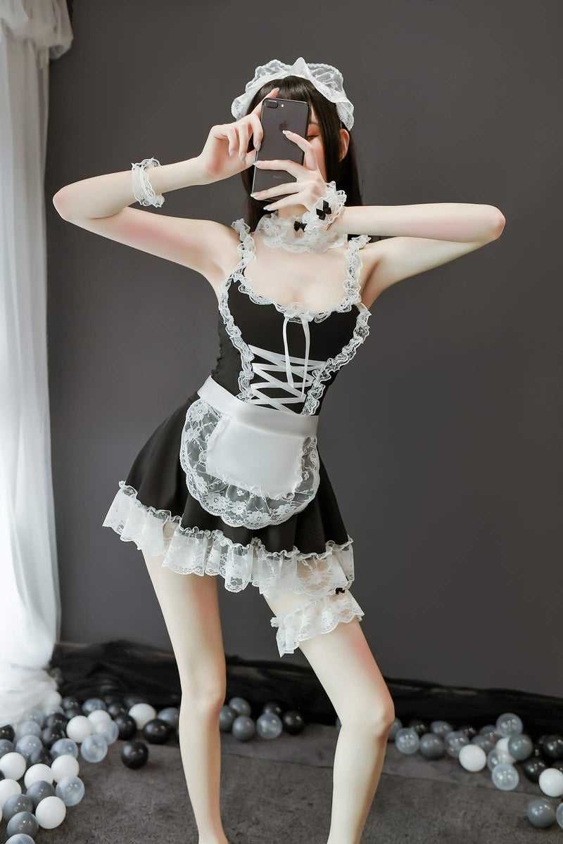 [Australia] - Iunong, Maid Dresses Sissy Maid Dress Cosplay Sweet Classic Lolita Apron Maid Dress with Socks 