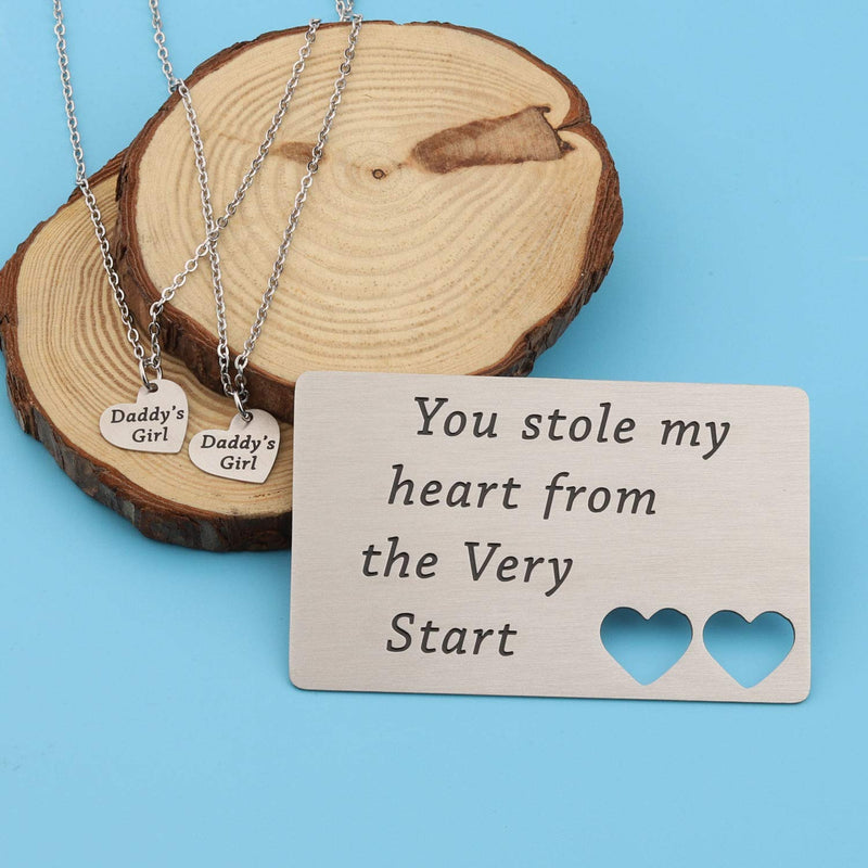 [Australia] - Zuo Bao Father and Daughter Jewelry Set You Stole My Heart from The Very Start Daddy’s Girl Necklace Dog Tag Keychain Set Daughter Gift Stole Heart Card 2 