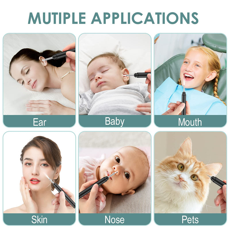[Australia] - Ear Wax Removal Tool Camera, Smart Visual Ear Cleaner, 1296P FHD Wireless Ear Otoscope with 6 LED Lights, IP67 Waterproof WiFi Ear Cleaning Kit, Ear Camera for iPhone, iPad, Android Smart Phone, Black 