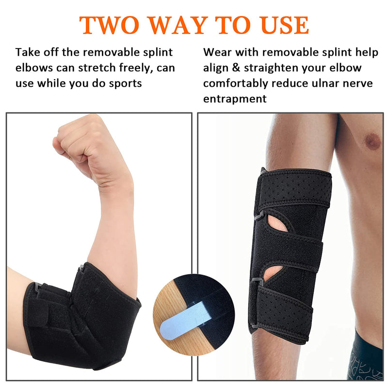 [Australia] - Elbow Brace, Elbow Support, Night Elbow Sleep Support, with 2 Removable Metal Splints, for Sprained Elbows, Tendonitis, Arthritis, Elbow Immobilized, Sports Injury Recovery 