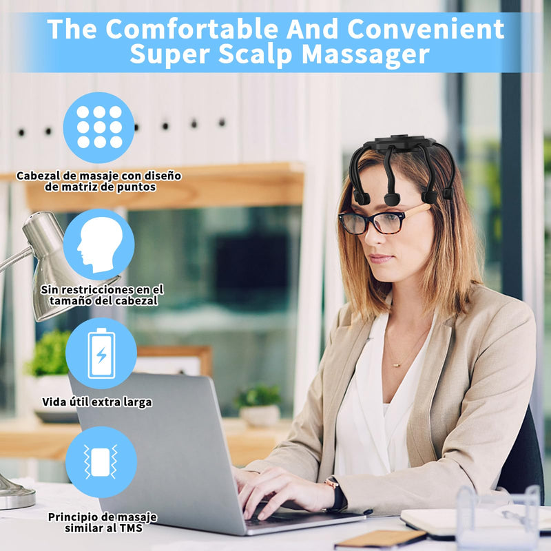 [Australia] - Hair Scalp Massager with 8 Vibrating Contacts, Rechargeable Ultra Scalp Massager, Portable Head Massager for Pain and Anxiety Relief,Stress Relax,Tension,Relaxation,Deep Sleep Black 