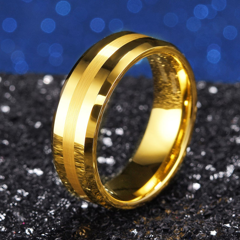 [Australia] - King Will Tungsten Carbide Ring 8mm Silver/Gold Wedding Band Matte Brushed Polish Finish Gold 6 